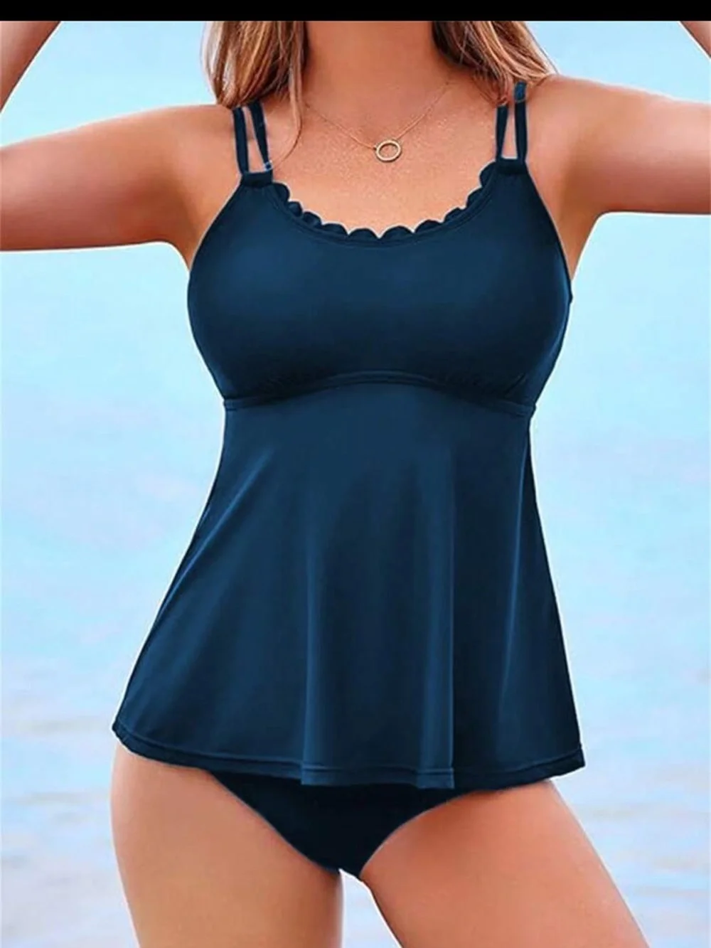 Women's Tankini Bathing Suit 2 Pièce Piece Tummy Control Scallop Trim Xl BNWOT